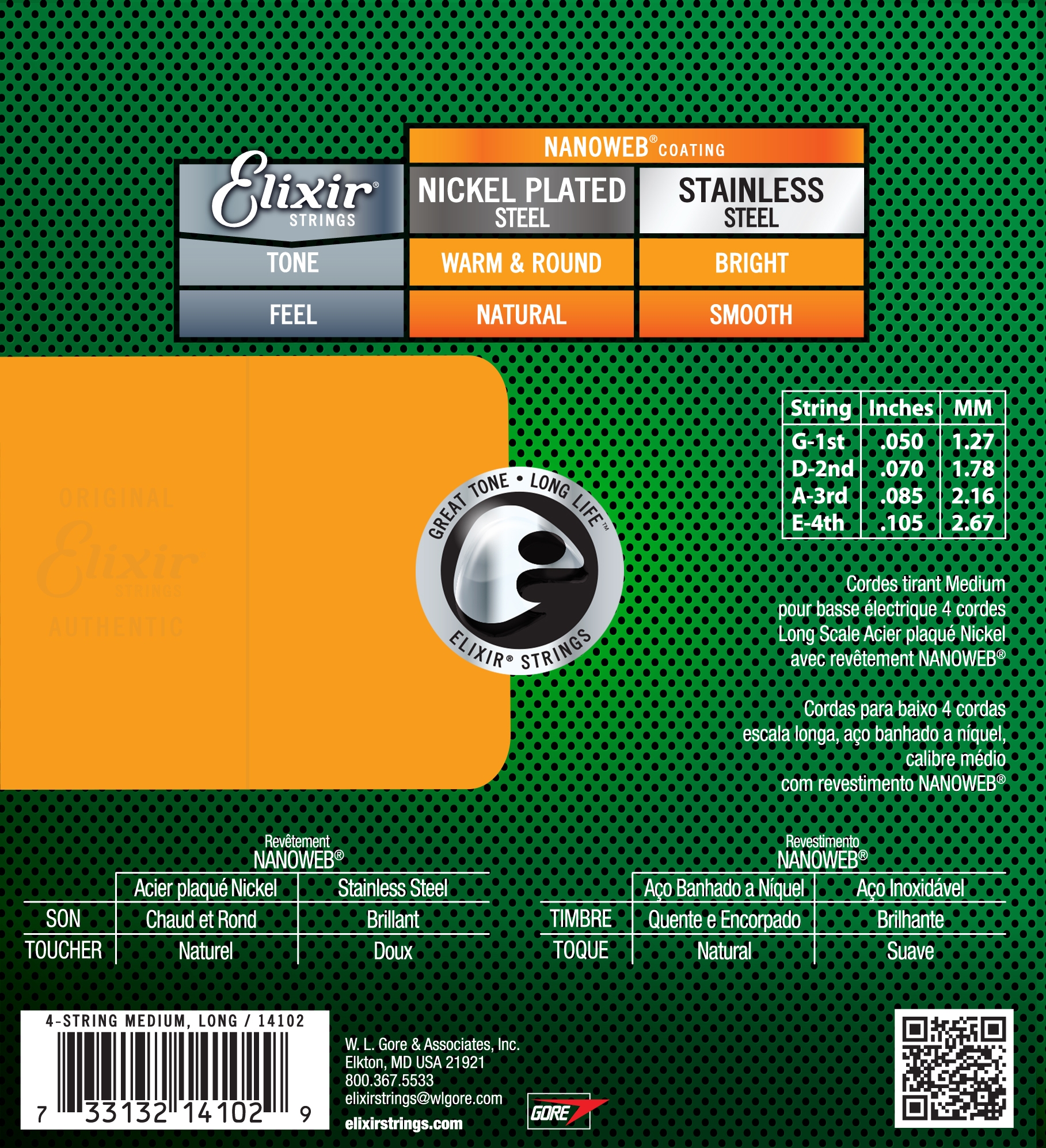 Elixir 4-String NPS Bass Strings NANOWEB Med Long .050-.105 - Image 2