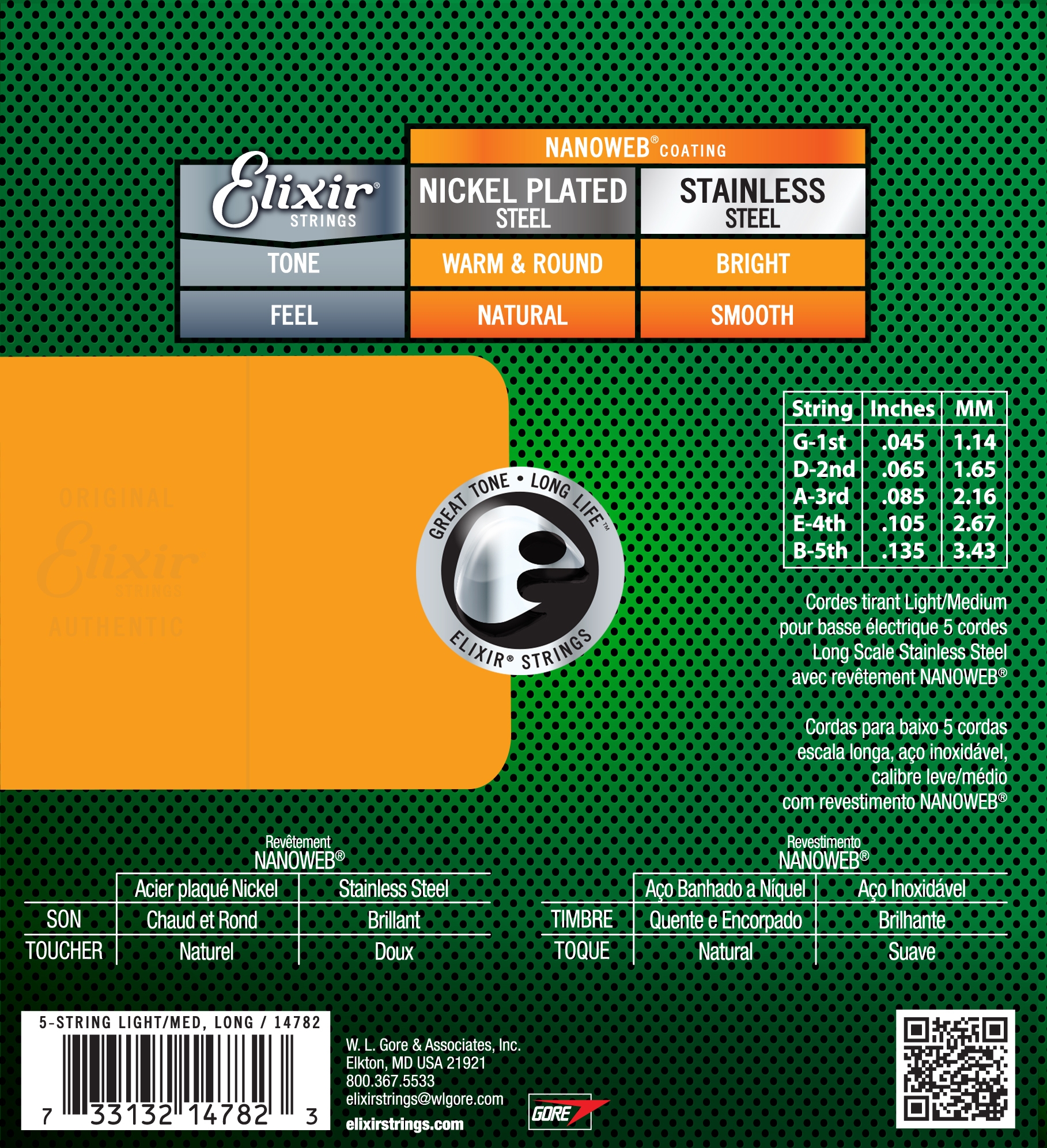 Elixir 5-String Bass Strings Light/Medium .045-.135 NANOWEB - Image 3