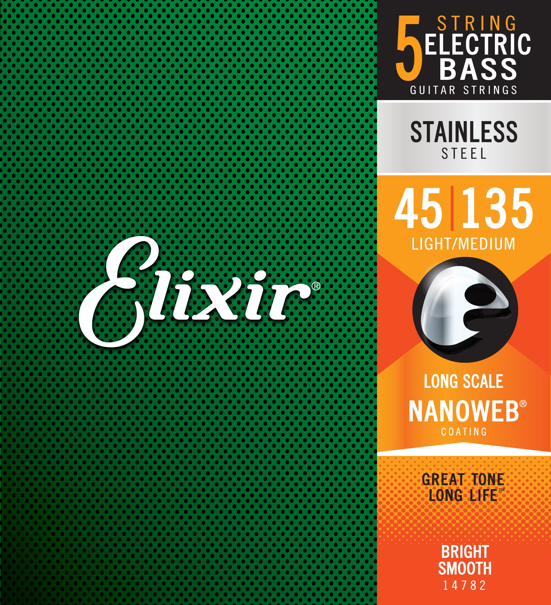 Elixir 5-String Bass Strings Light/Medium .045-.135 NANOWEB