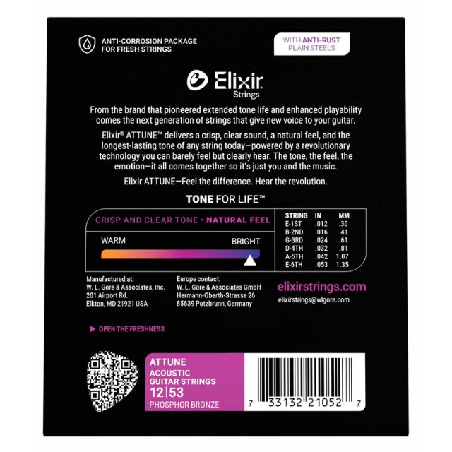 Elixir 21052 Attune Phosphor Bronze Acoustic Set, Light 12-53 - Image 2
