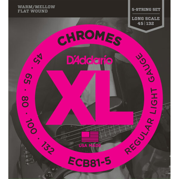 D'Addario ECB81-5 Chromes Flatwound 5-String Bass 45-132