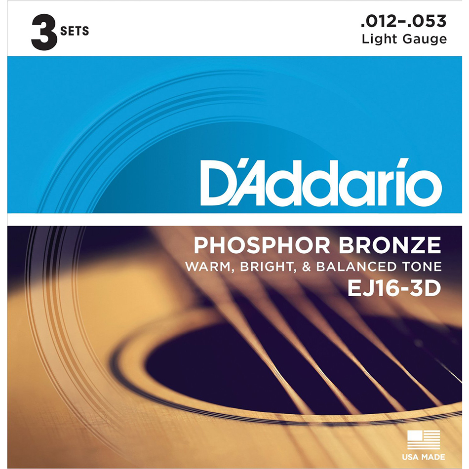D'Addario EJ16-3D Phosphor Bronze Light 3-Pack