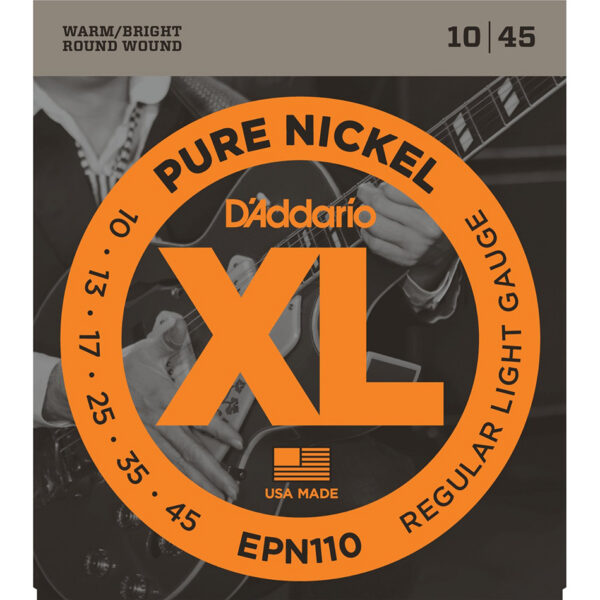 D'Addario EPN110 Pure Nickel Electric Strings, Reg Light 10-45