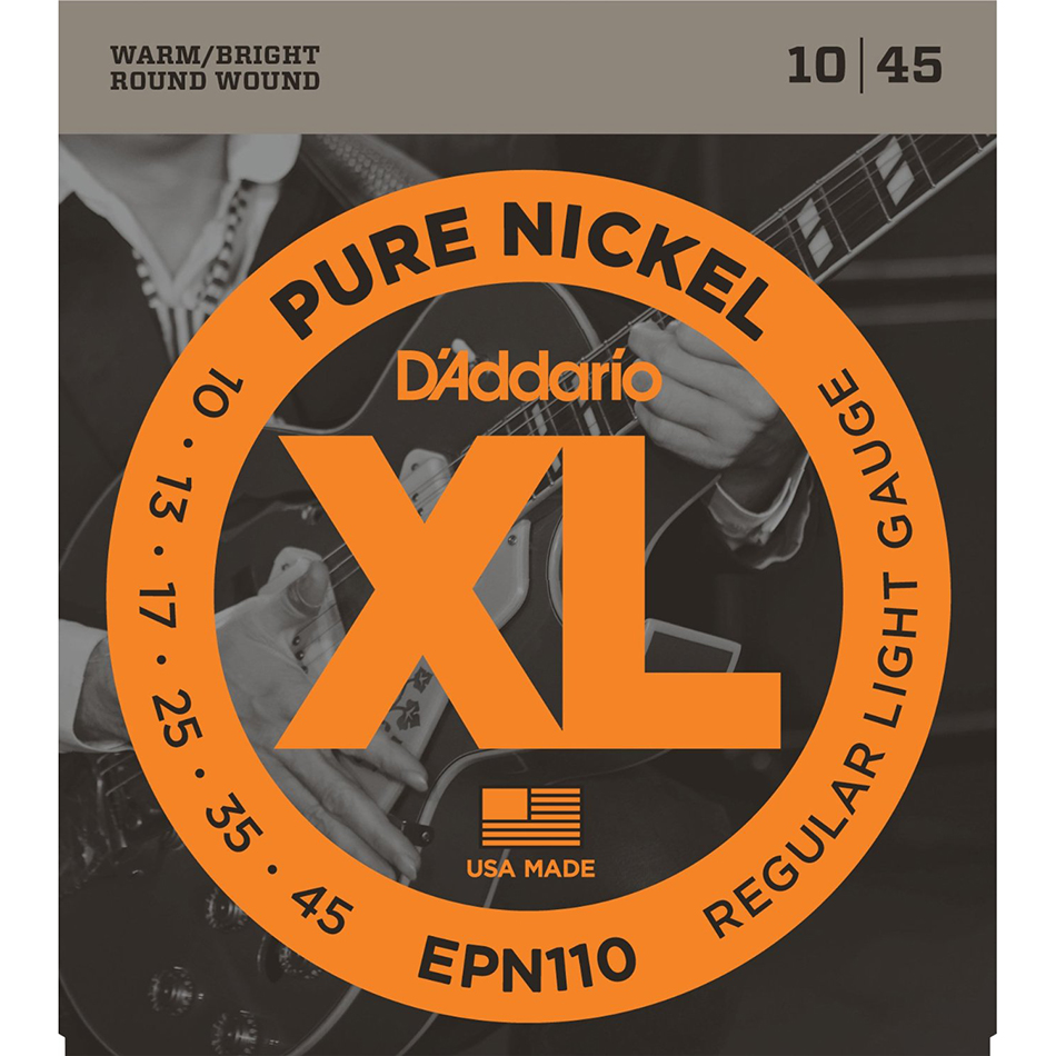 D'Addario EPN110 Pure Nickel Electric Strings, Reg Light 10-45