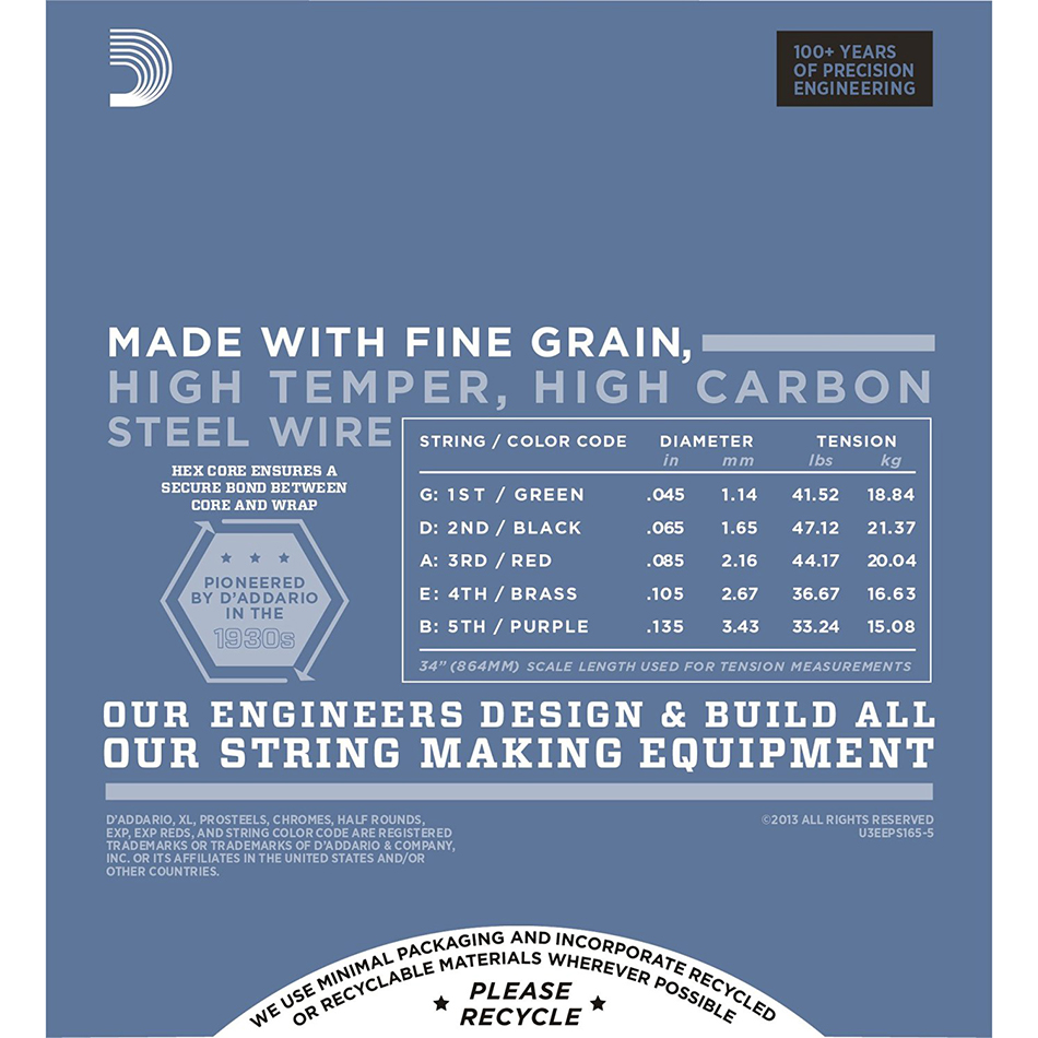 D'Addario EPS165-5 ProSteels 5-String Bass Set 45-135 - Image 3