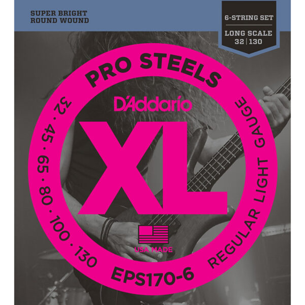 D'Addario EPS170-6 ProSteels 6-String Bass Set 30-130 Long