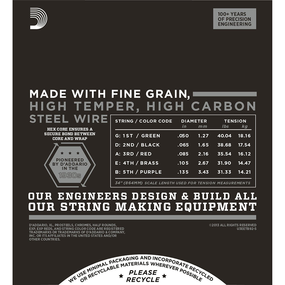 D'Addario ETB92-5 Tapewound Bass Set 50-135, 5-String Long Scale - Image 3