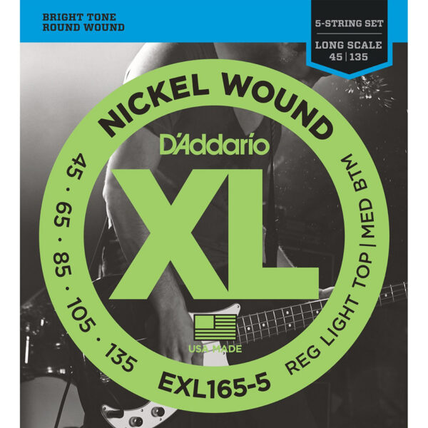 D'Addario EXL165-5 Nickel Bass Strings 45-135 Long Scale