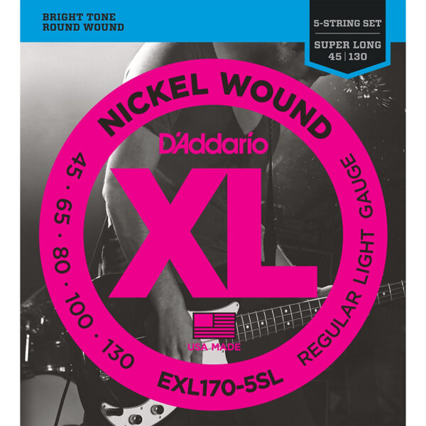 D'Addario EXL170-5SL XL Nickel 5-String Bass Set 45-130