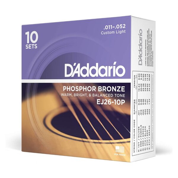 D'Addario EJ26-10P Phosphor Bronze Custom Light 10-Pack