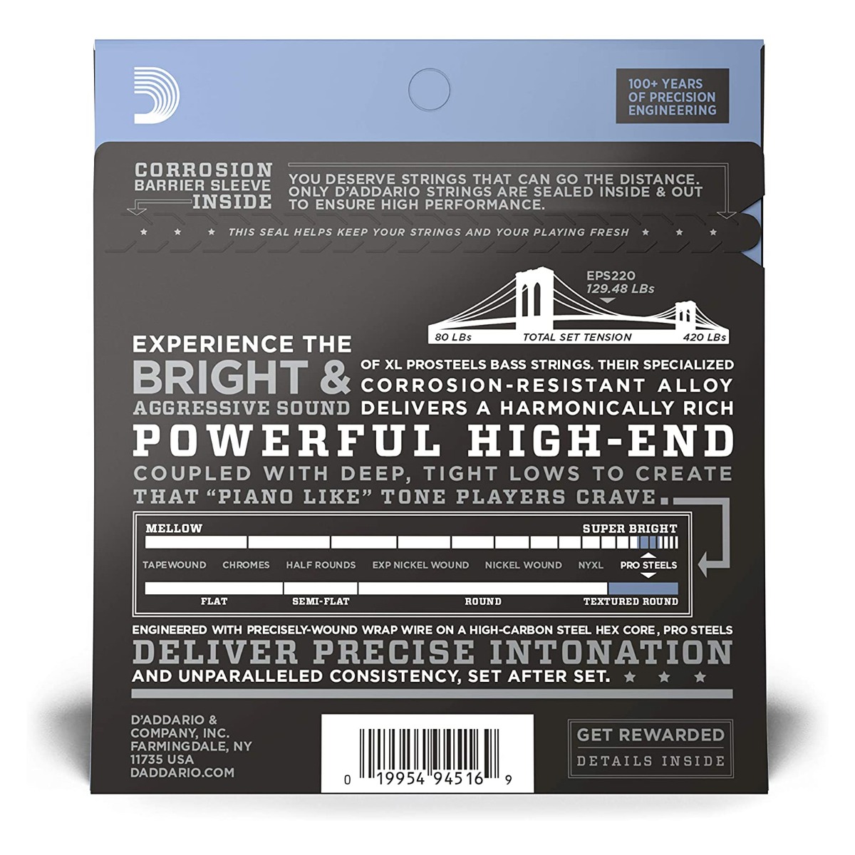 D'Addario EPS220-5 ProSteels Bass Strings, Super Light 40-125 - Image 2