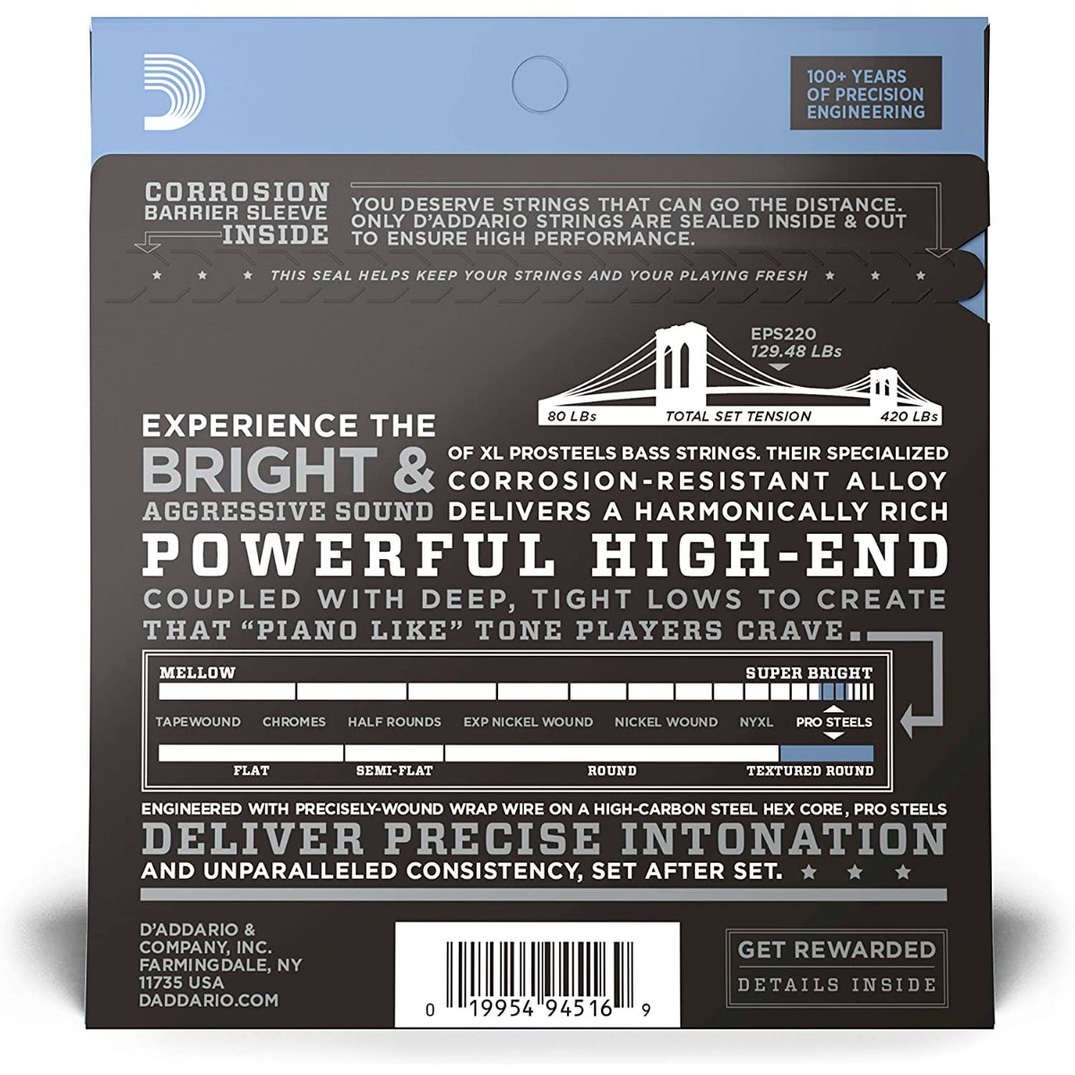 D'Addario EPS220-5 ProSteels 5-String Bass Set (45-125) - Image 2