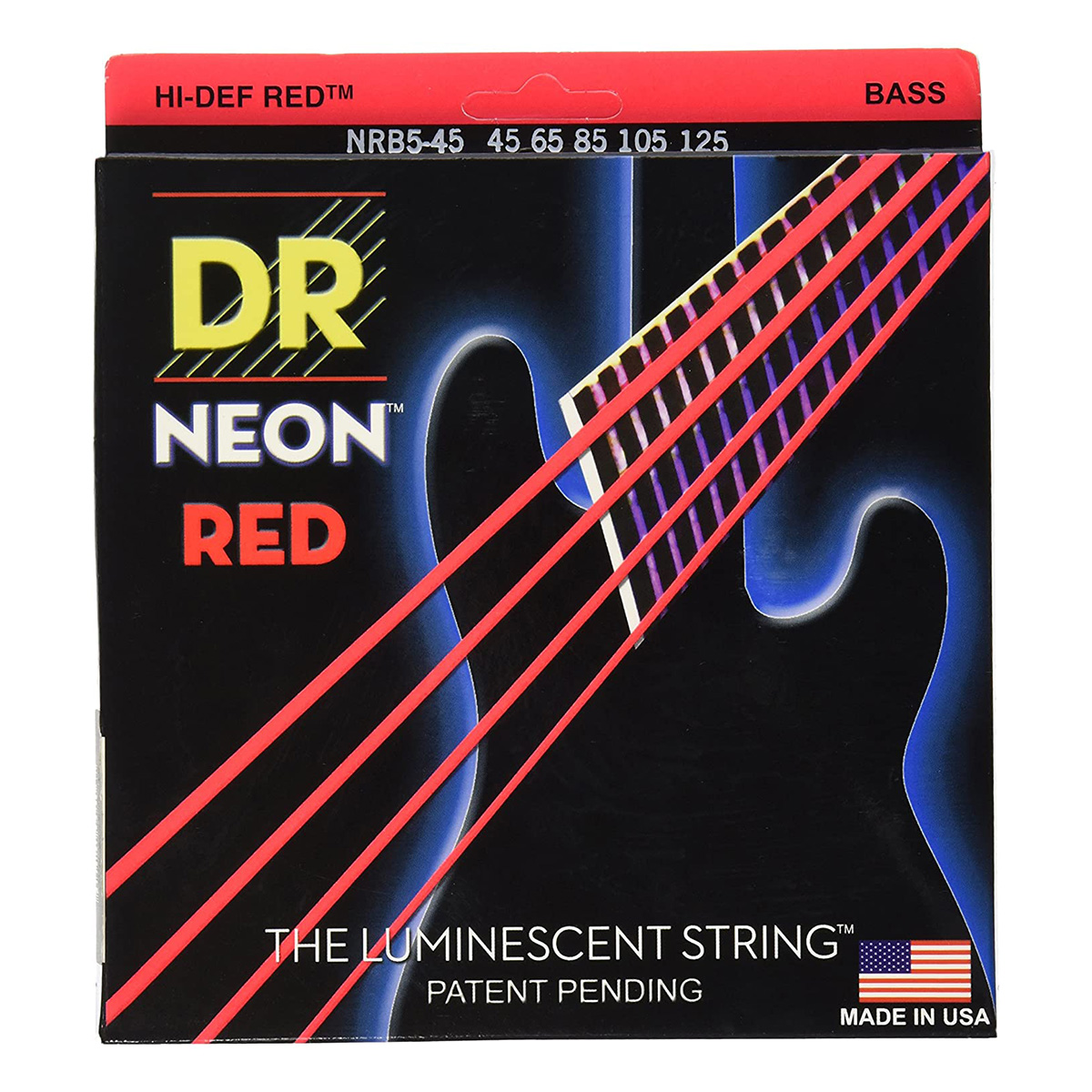 DR Hi-Def Neon Red Coated Bass Strings 45-125
