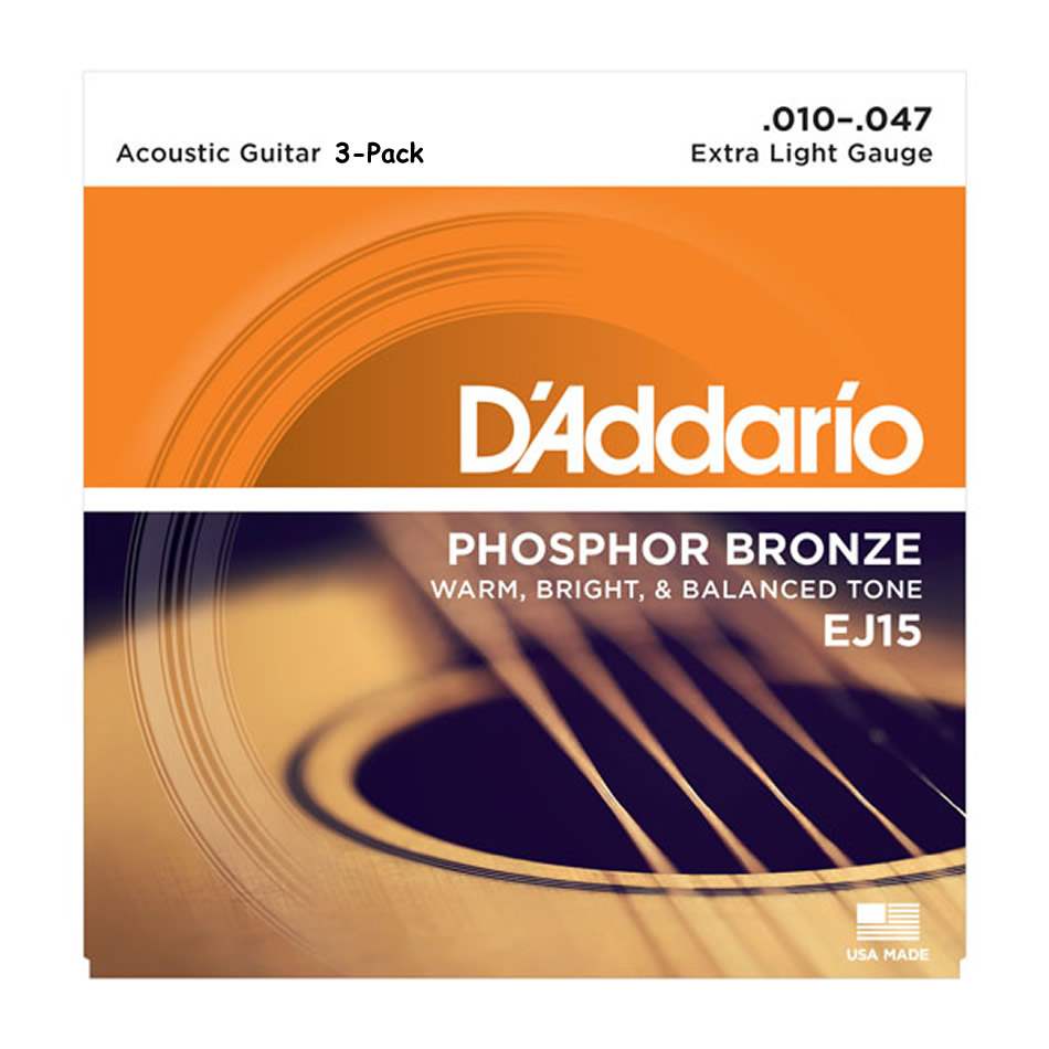 D'Addario EJ15 Phosphor Bronze Extra Light 10-47, 3-Pack - Image 2