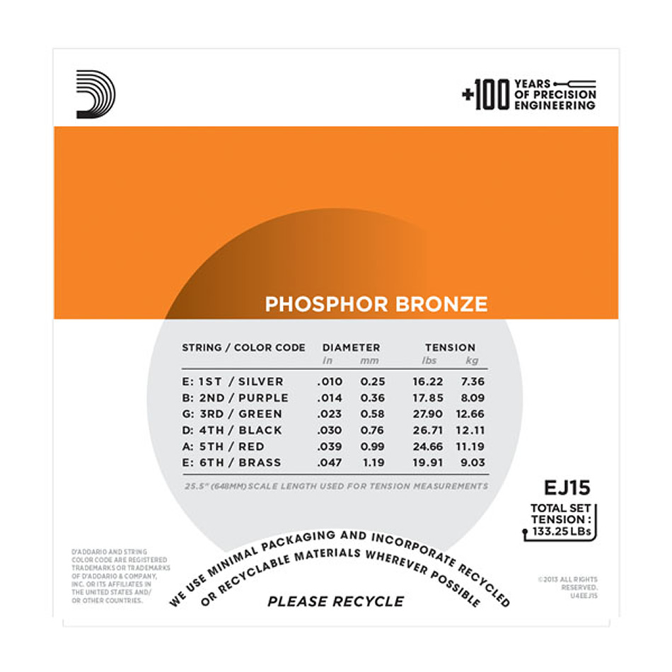 D'Addario EJ15 Phosphor Bronze Extra Light 10-47, 3-Pack - Image 3