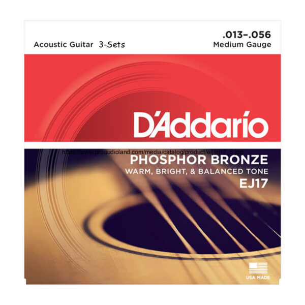 D'Addario EJ17 Phosphor Bronze Medium 13-56 - 3 Pack