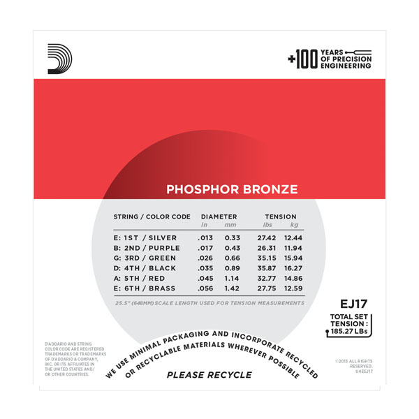 D'Addario EJ17 Phosphor Bronze Medium 13-56 - 3 Pack - Image 2