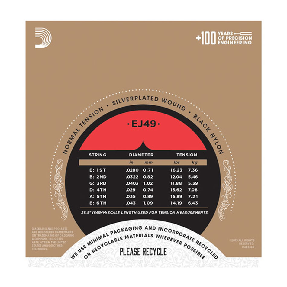D'Addario EJ49 Pro-Arte Black Nylon Normal Tension - Image 2