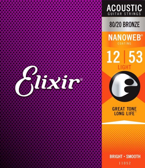 Elixir Nanoweb 80/20 Bronze Acoustic Strings, Light 12-53