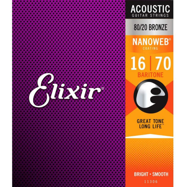 Elixir 11306 Nanoweb 80/20 Bronze Baritone Strings 16-70