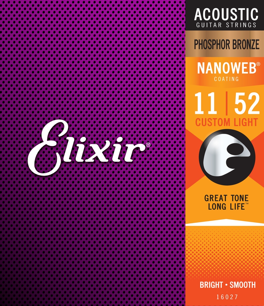 Elixir 16027 Phosphor Bronze Acoustic Strings 11-52, 12-Pack