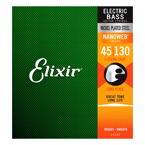 Elixir 14202 Nanoweb Light 5-String Bass Strings – 6 Pack
