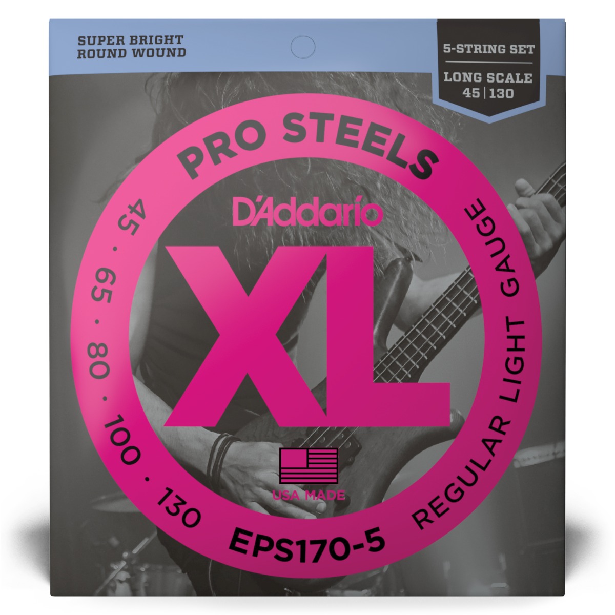 D'Addario EPS170-5 ProSteels 5-String Bass Set 45-130