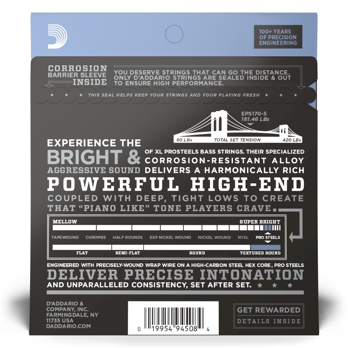 D'Addario EPS170-5 ProSteels 5-String Bass Set 45-130 - Image 2