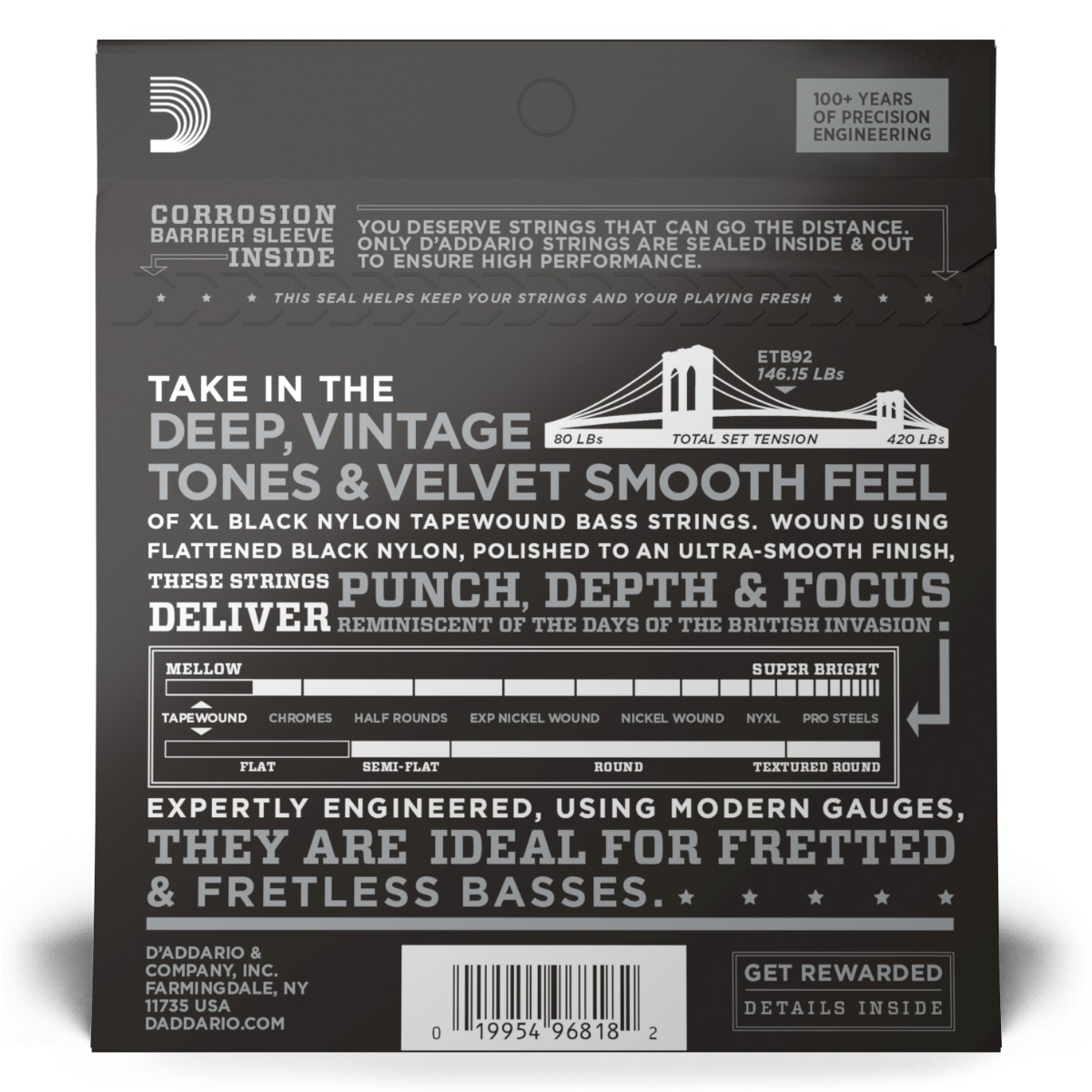 D'Addario ETB92 Tapewound Bass Strings 50-105 Long - Image 2