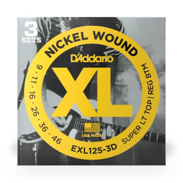 D'Addario EXL125-3D Super Light/Reg XL Nickel 3-Pack
