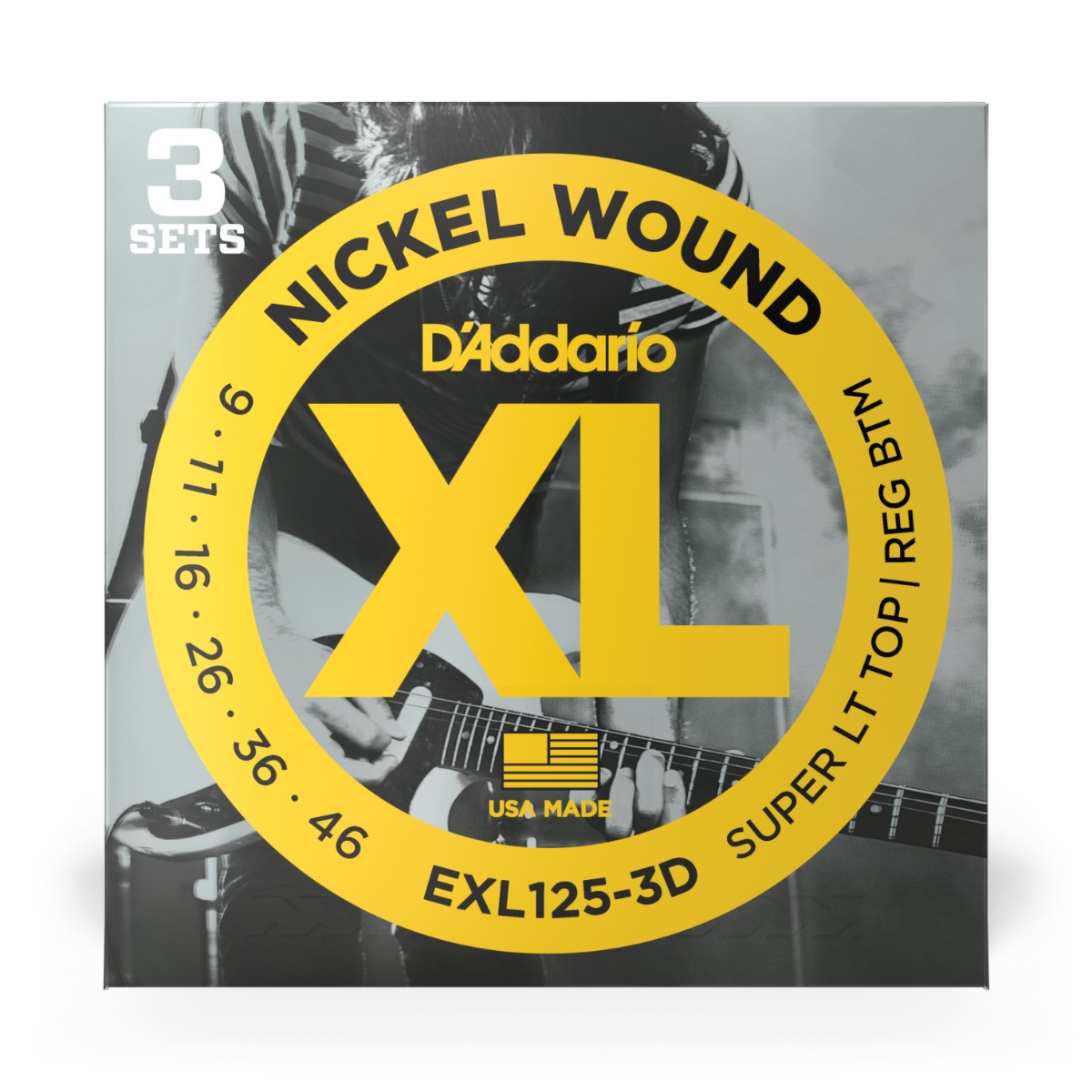 D'Addario EXL125-3D Super Light/Reg XL Nickel 3-Pack