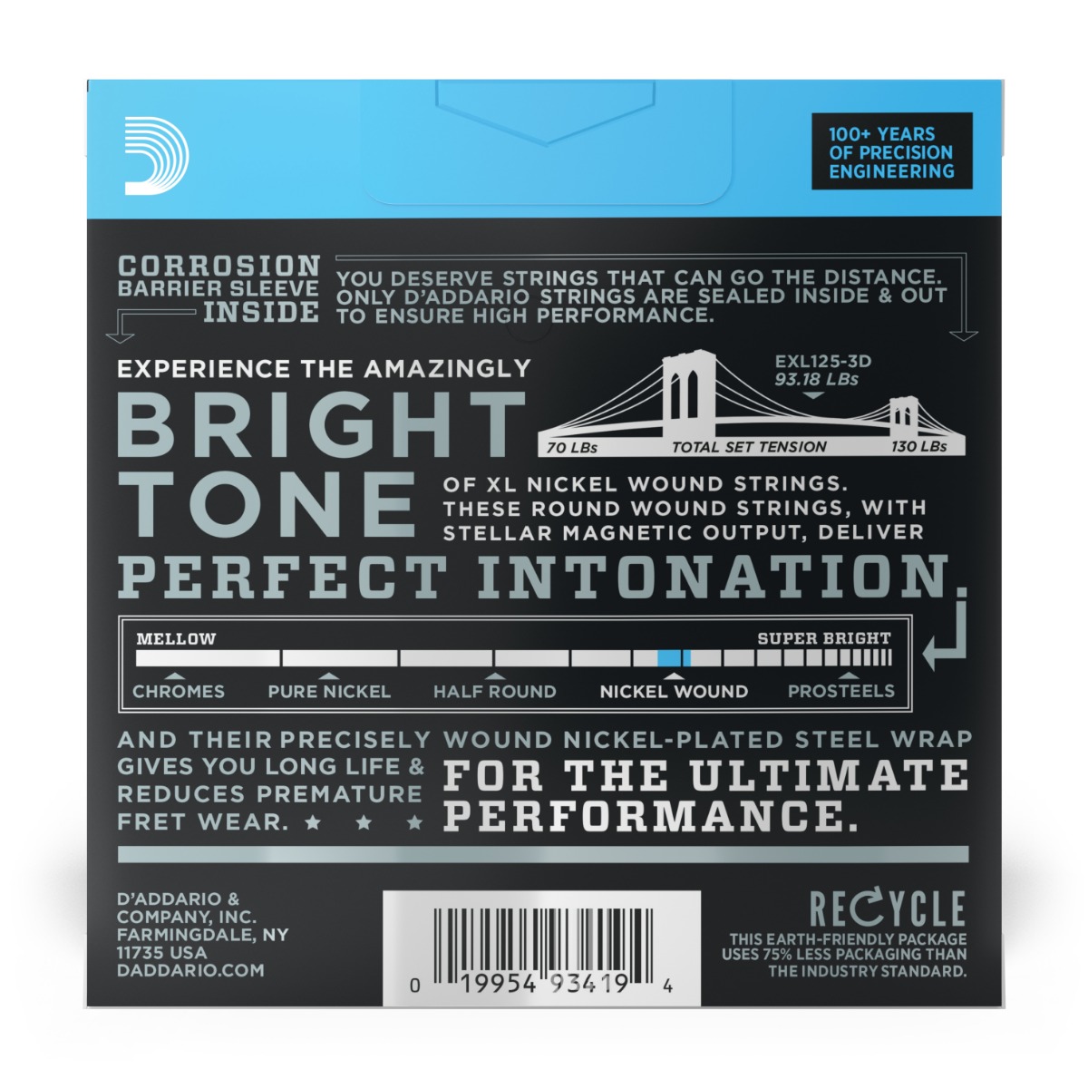D'Addario EXL125-3D Super Light/Reg XL Nickel 3-Pack - Image 2