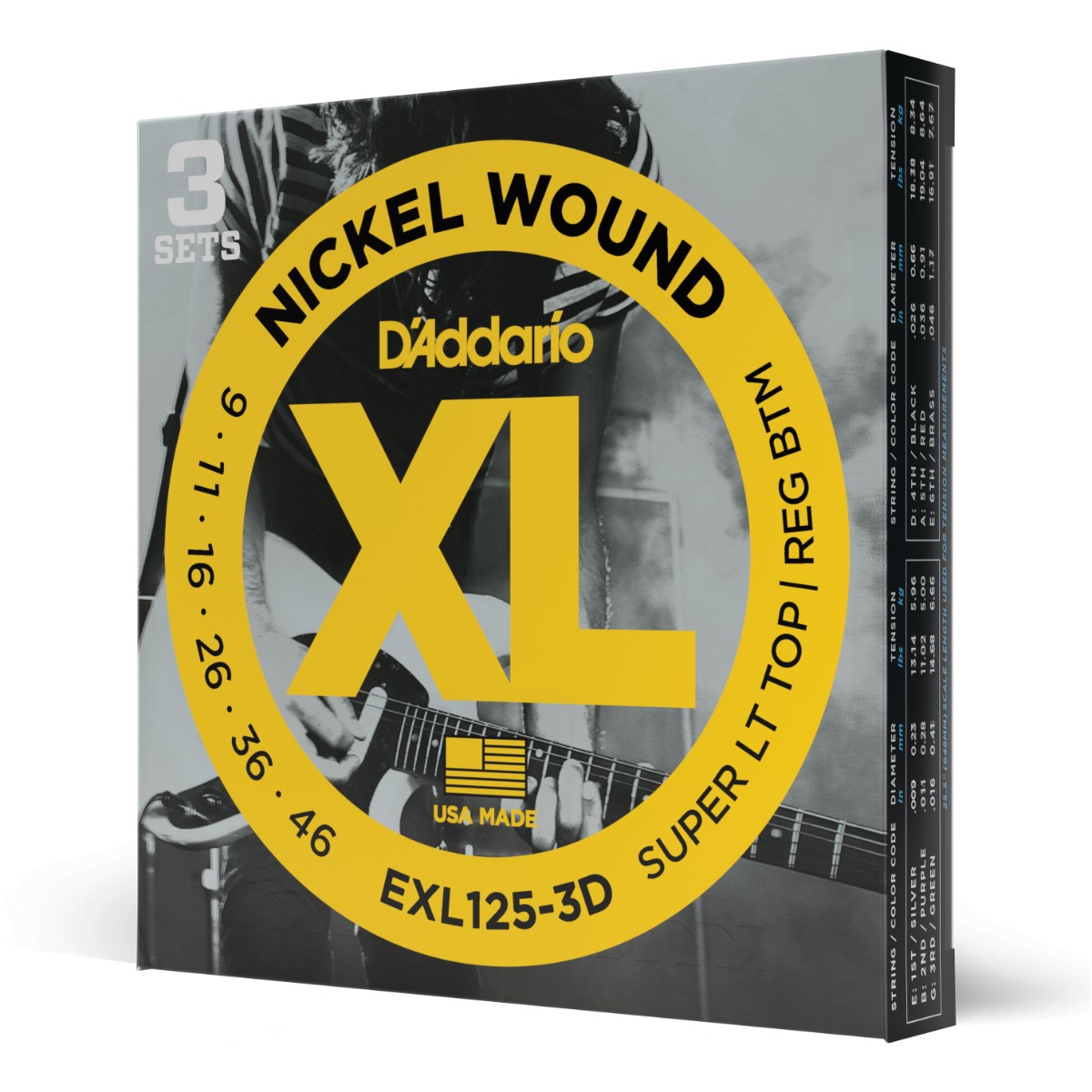 D'Addario EXL125-3D Super Light/Reg XL Nickel 3-Pack - Image 3