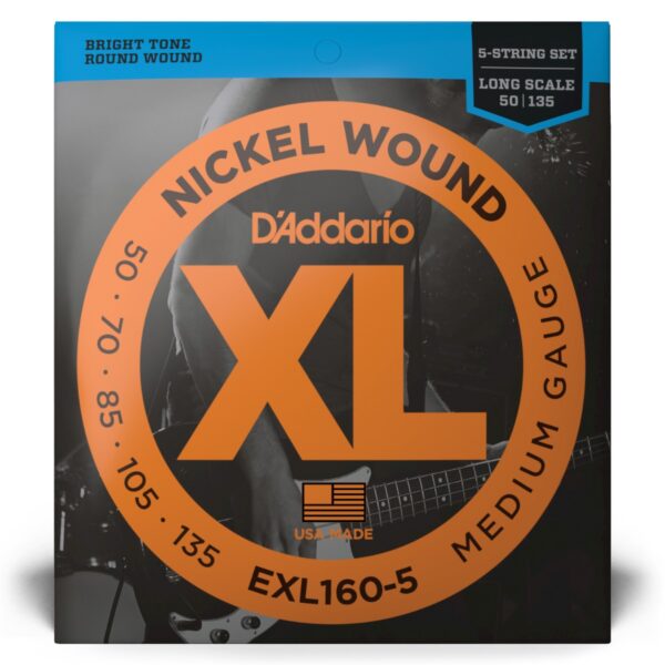 D'Addario EXL160-5 XL Nickel Bass Strings 50-135 Long