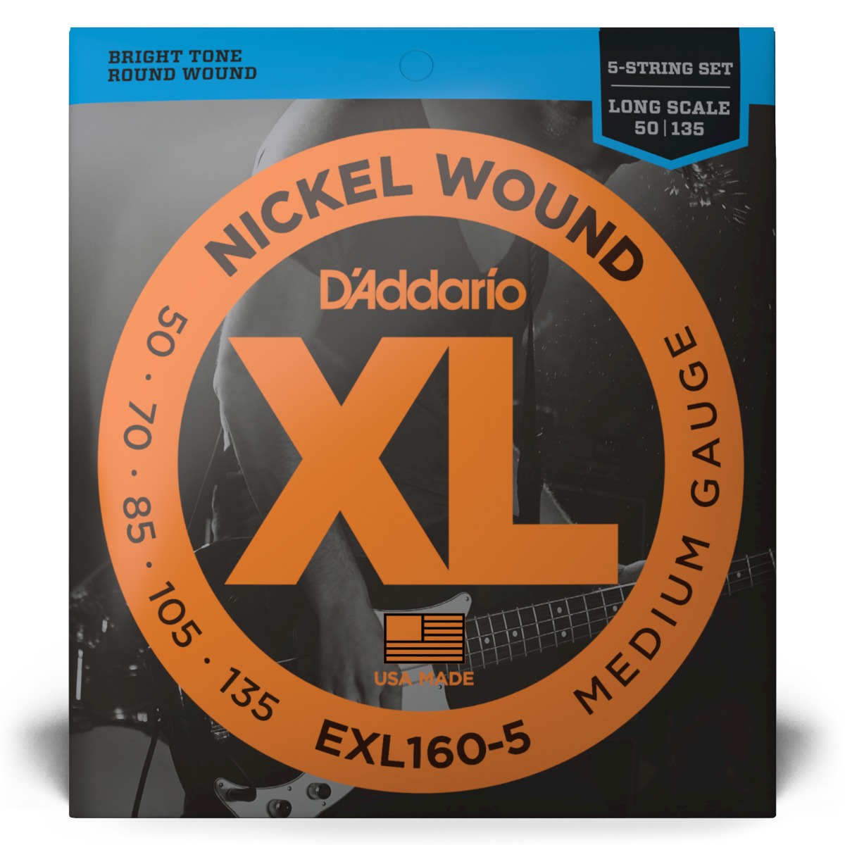 D'Addario EXL160-5 XL Nickel Bass Strings 50-135 Long