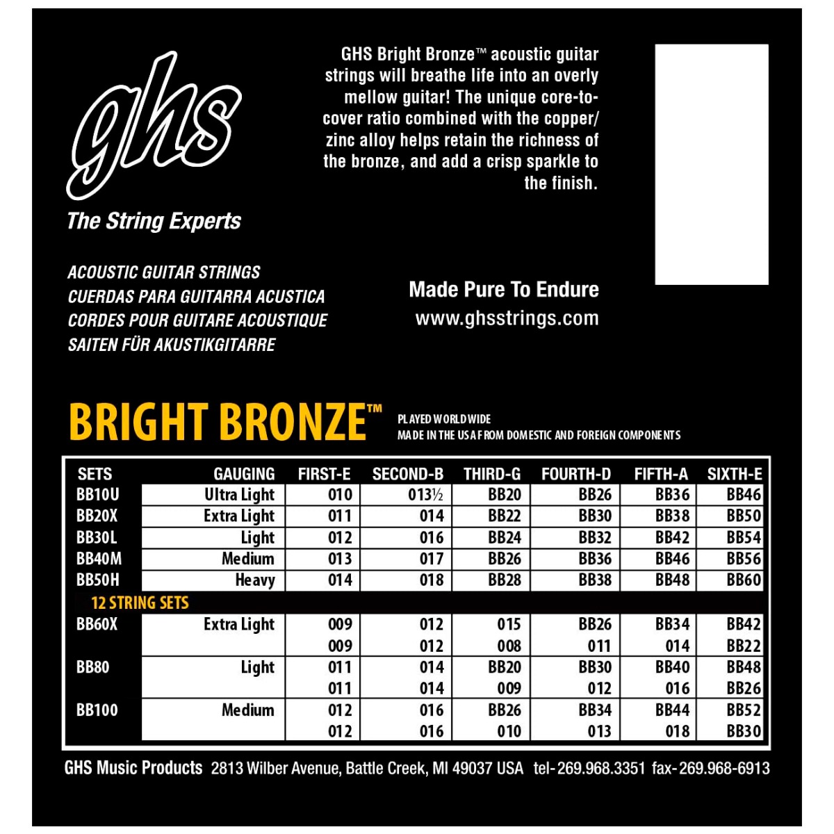 GHS 80/20 Bronze Acoustic Strings 10-46 - Image 2