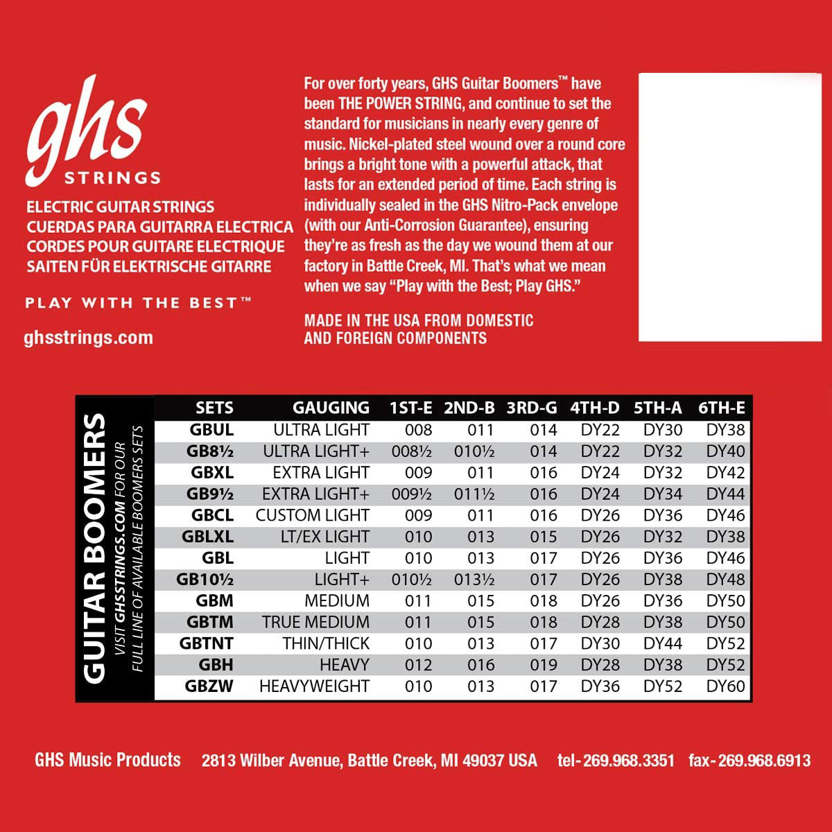 GHS Boomers GBH Nickel Electric Strings 12-52 - Image 2
