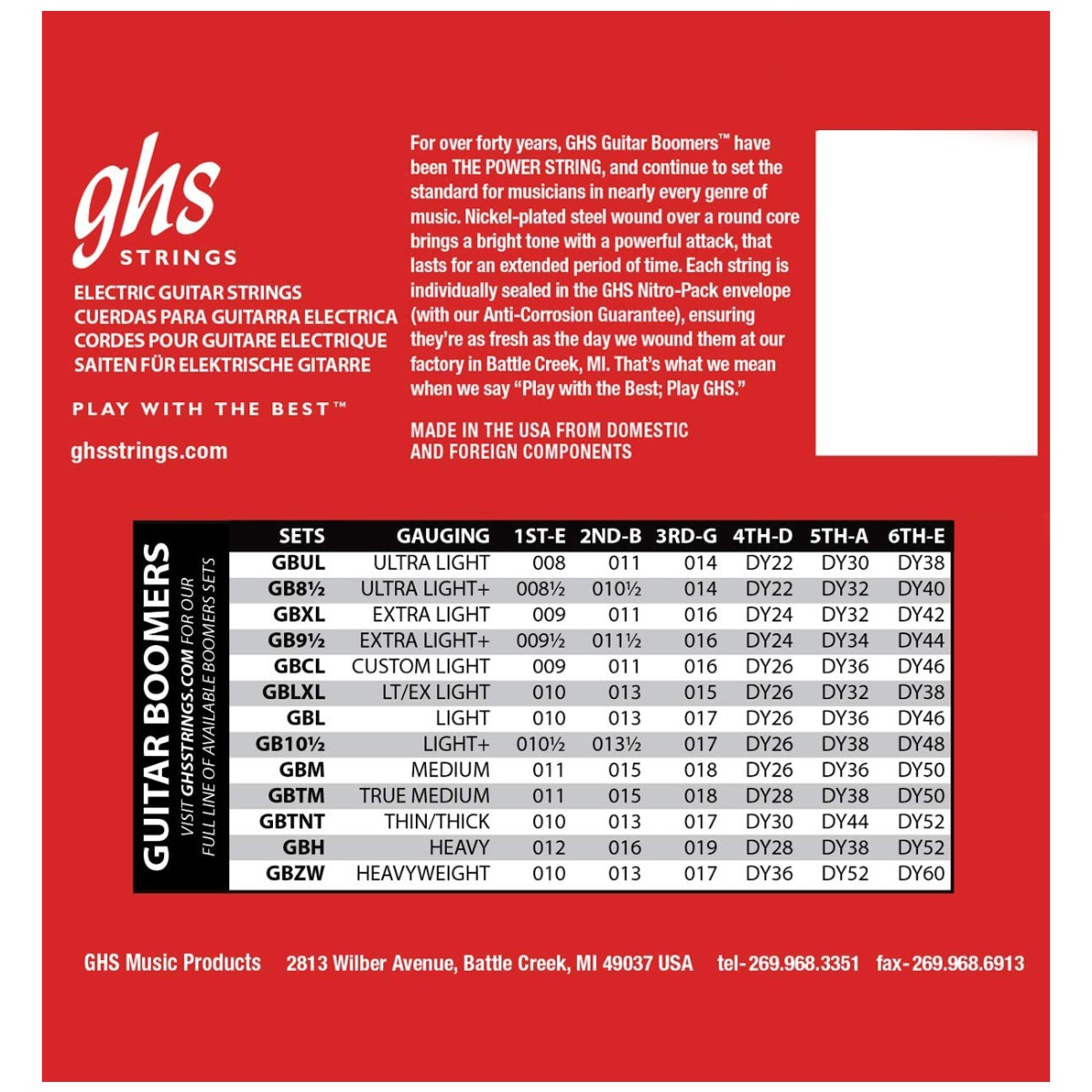 GHS Boomers GBH Nickel Electric Strings 12-52 - Image 2