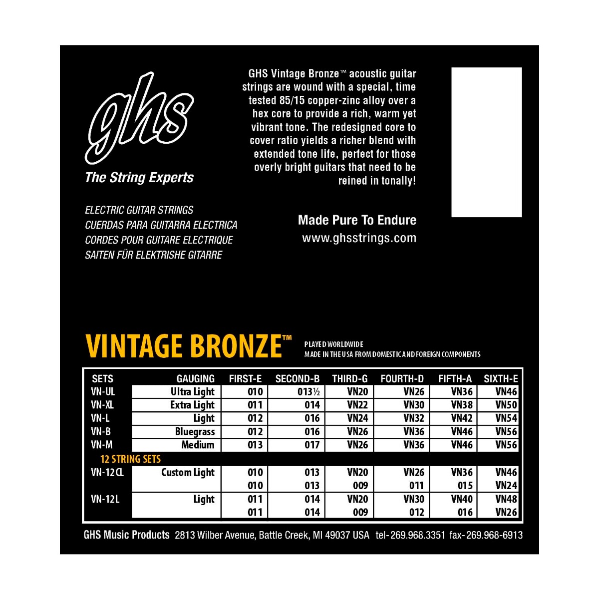 GHS Vintage Bronze Acoustic Strings Light 12-54 - Image 2
