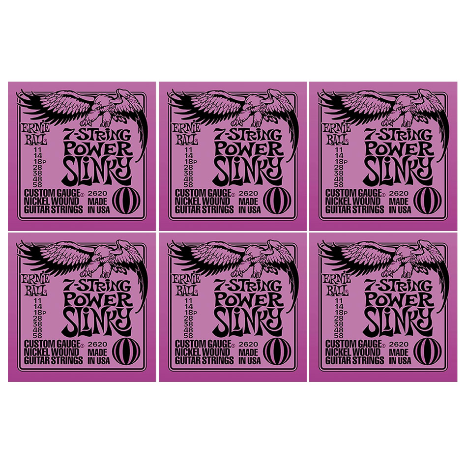 Ernie Ball Power Slinky 7-String 2620 - 6 Pack
