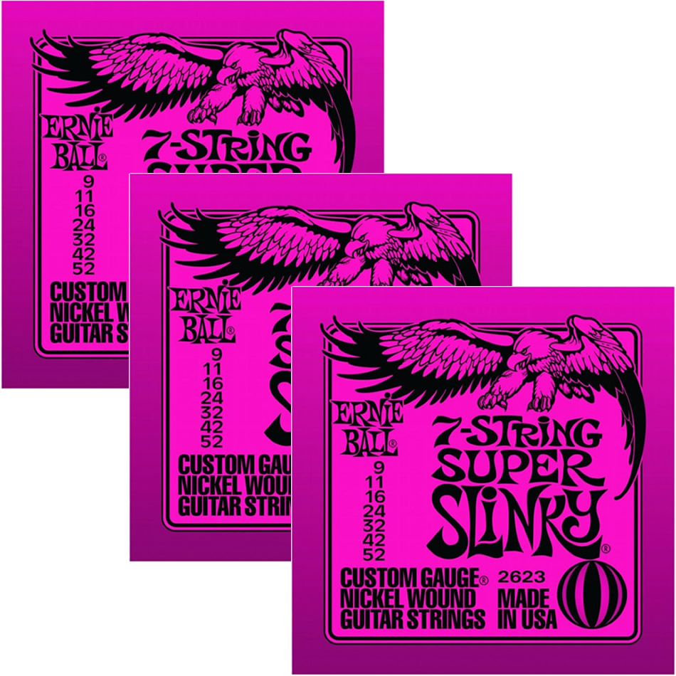Ernie Ball 2623 Super Slinky 7-String Nickel – 3 Pack