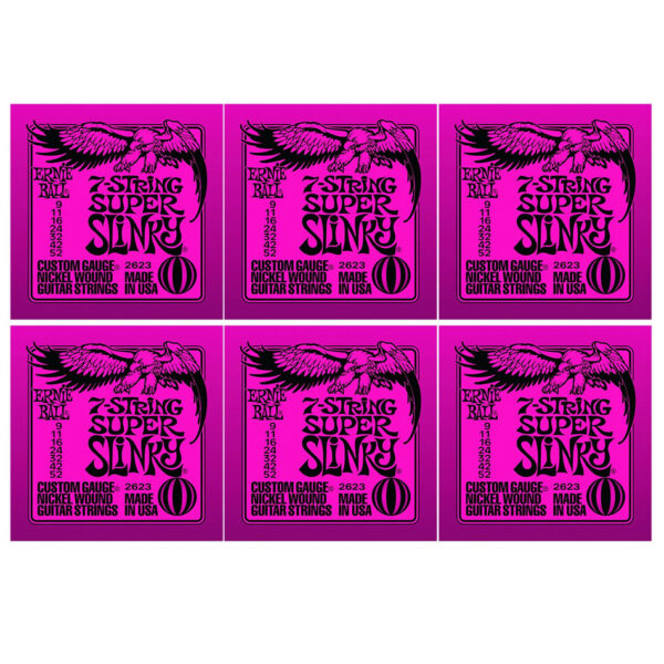 Ernie Ball Super Slinky Nickel 7-String Set – 6 Pack (2623)