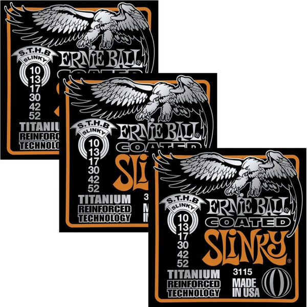 Ernie Ball Coated Titanium RPS Skinny Top/Heavy Bottom Slinky (3115) – 3-Pack